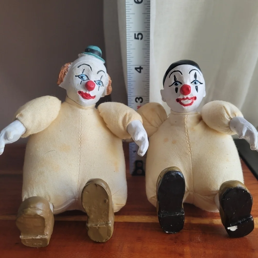 Set of 2 Vintage Porcelain Clowns Head, Hands, Feet Porcelain Hat Stuffed Body